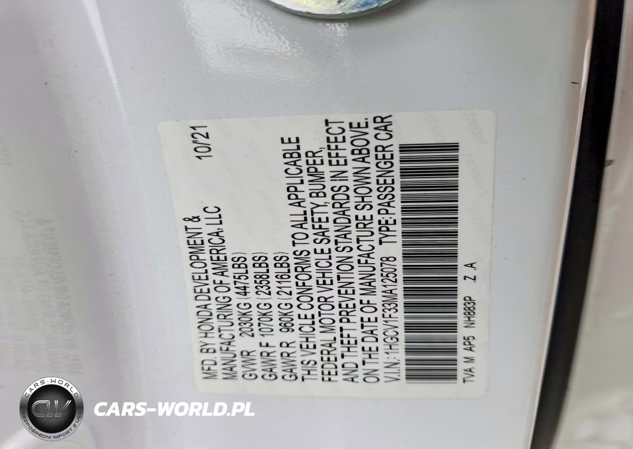 2021 HONDA ACCORD SPORT VIN:1HGCV1F33MA125078 - 12