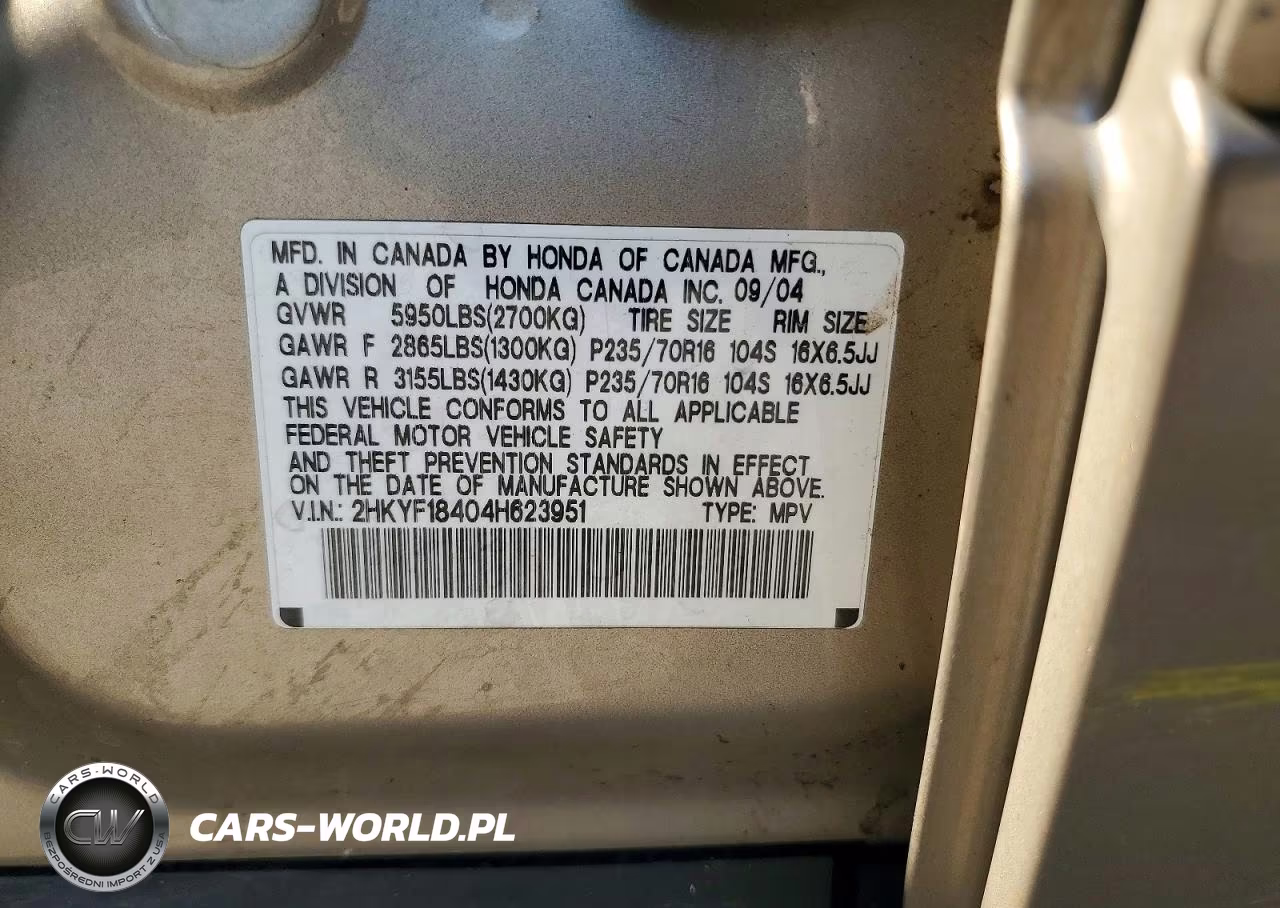 2004 Honda Pilot Ex VIN:2HKYF18404H623951 - 13