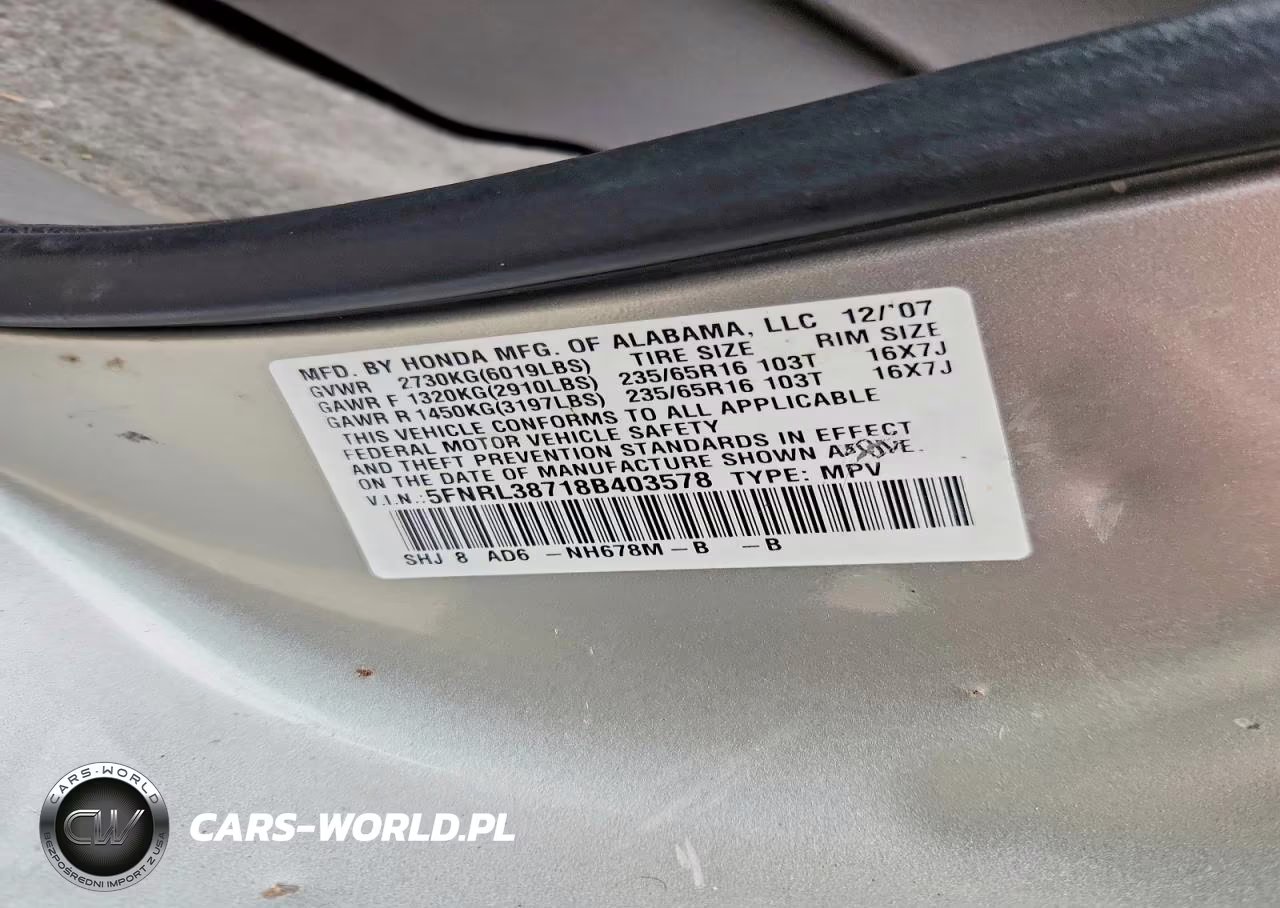 2008 Honda Odyssey Exl VIN:5FNRL38718B403578 - 13
