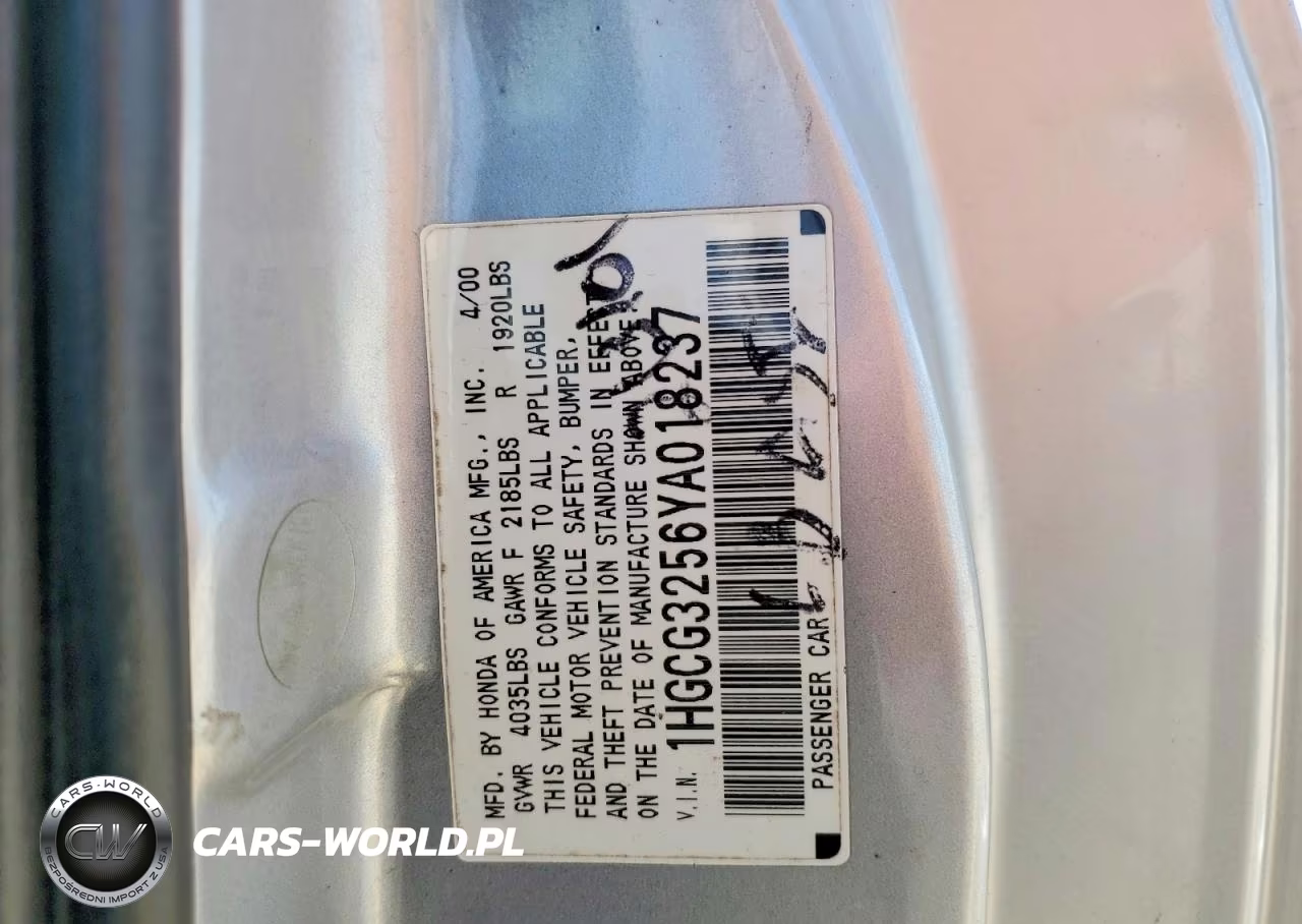 2000 Honda Accord 2D Ex VIN:1HGCG3256YA018237 - 13