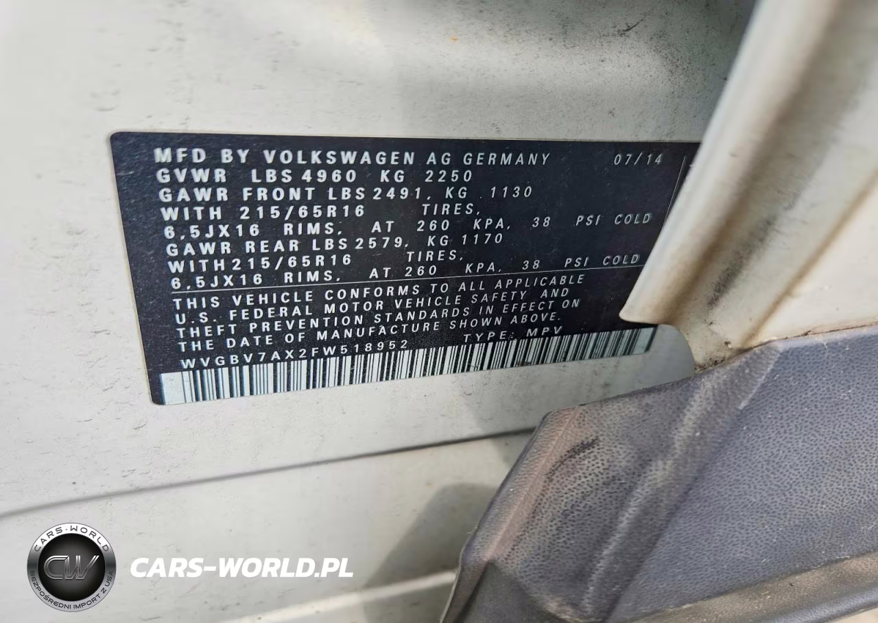 2015 Volkswagen Tiguan S VIN:WVGBV7AX2FW518952 - 12
