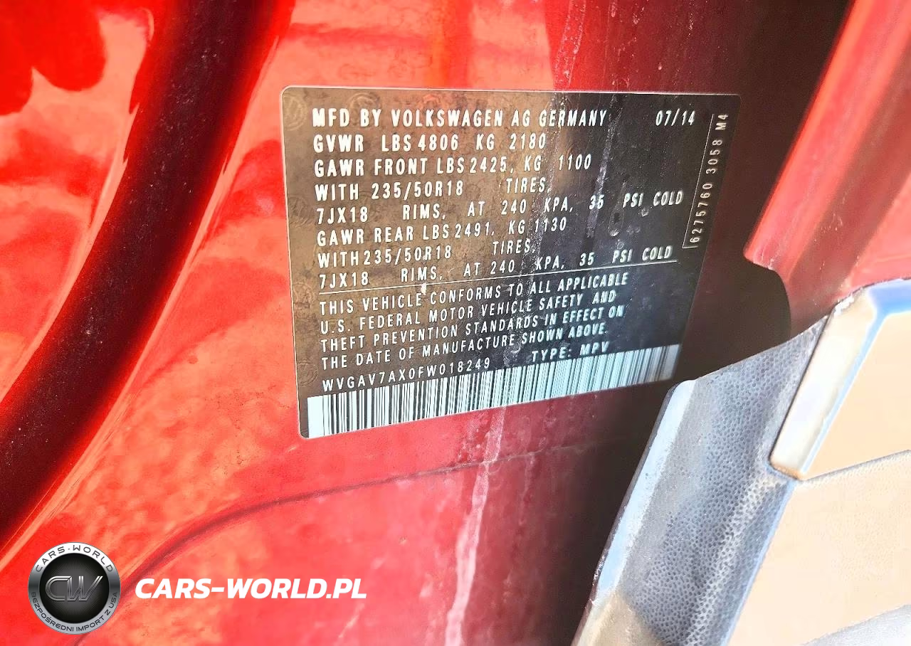 2015 Volkswagen Tiguan S VIN:WVGAV7AX0FW018249 - 12