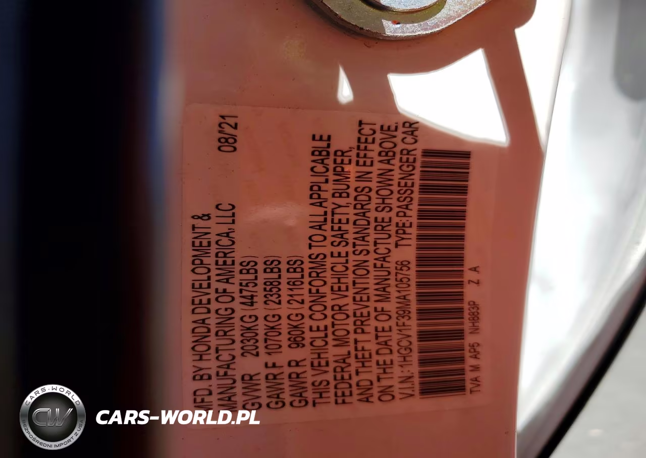 2021 Honda Accord Sport VIN:1HGCV1F39MA105756 - 12