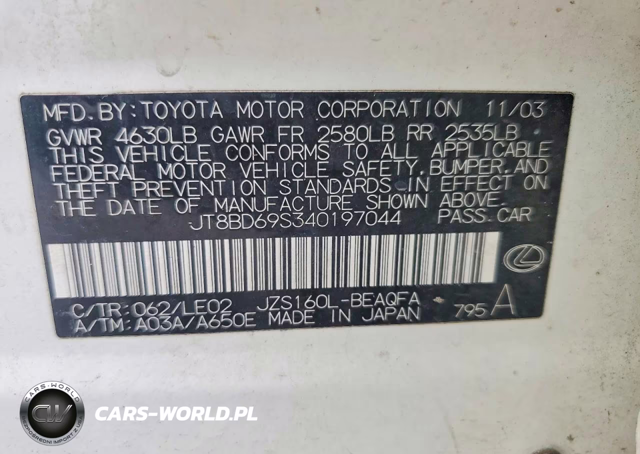 2004 Lexus Gs 300 VIN:JT8BD69S340197044 - 12