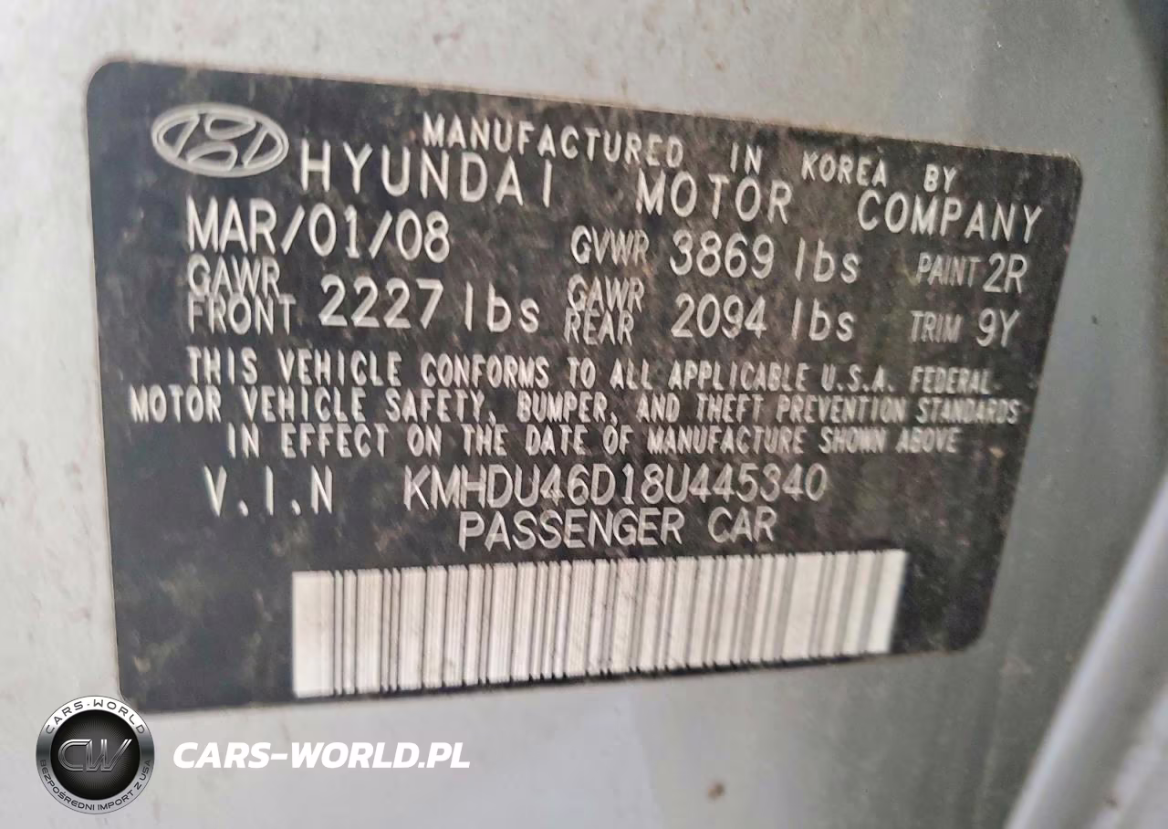 2008 Hyundai Elantra Gls VIN:KMHDU46D18U445340 - 12