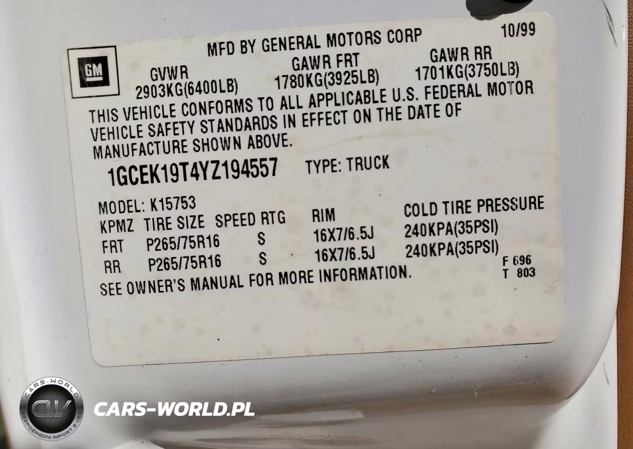 2000 Chevrolet Silverado K1500 VIN:1GCEK19T4YZ194557 - 12