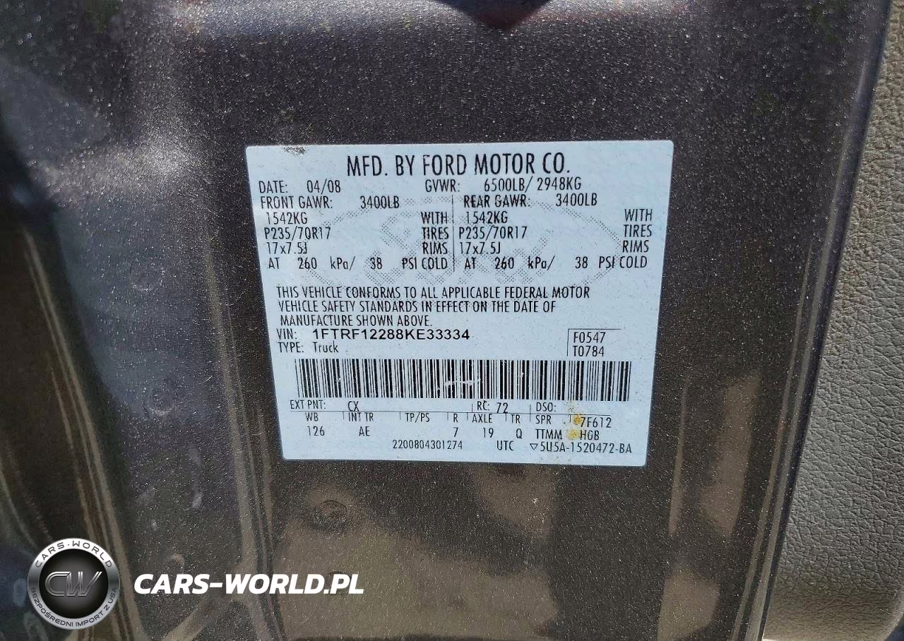 2008 Ford F150 VIN:1FTRF12288KE33334 - 13