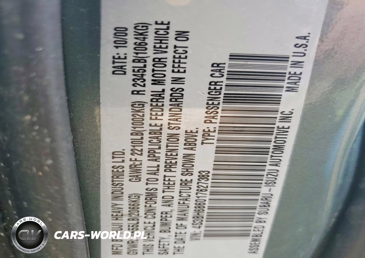 2001 Subaru Legacy Outback Limited VIN:4S3BH686017627383 - 12