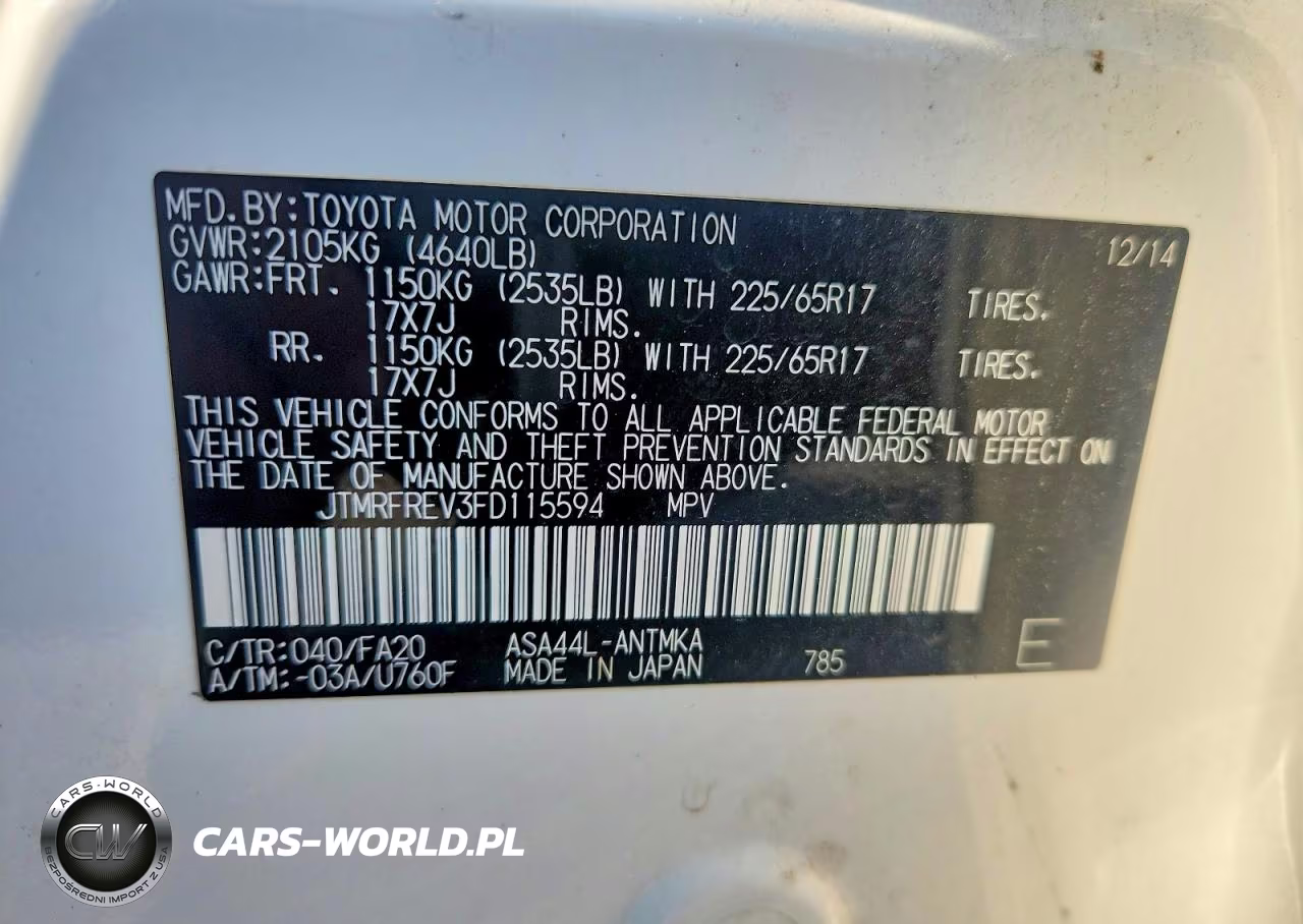 2015 Toyota Rav4 Xle VIN:JTMRFREV3FD115594 - 12