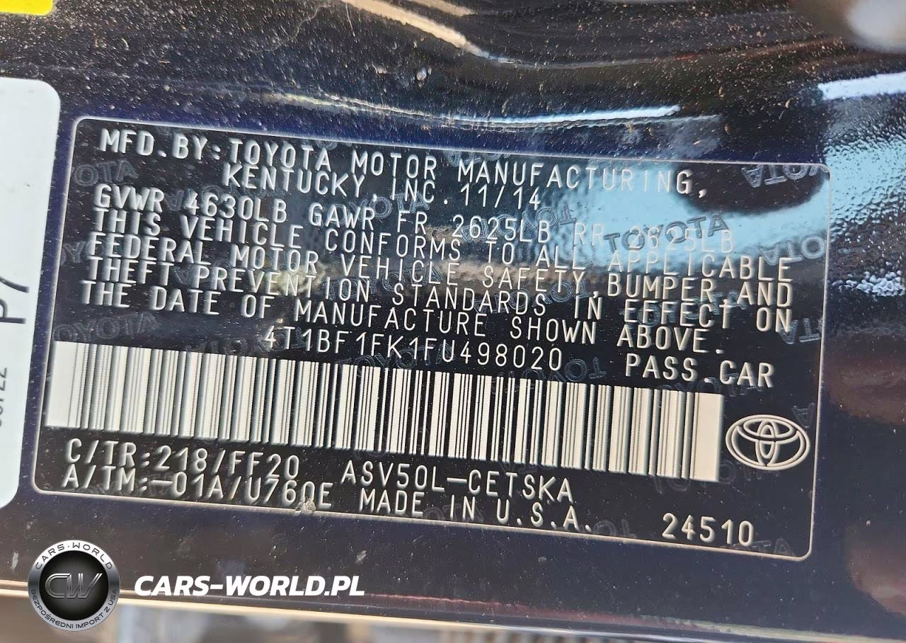 2015 Toyota Camry Se VIN:4T1BF1FK1FU498020 - 12