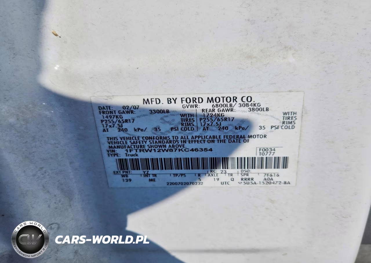 2007 Ford F150 VIN:1FTRW12W87KC46354 - 12