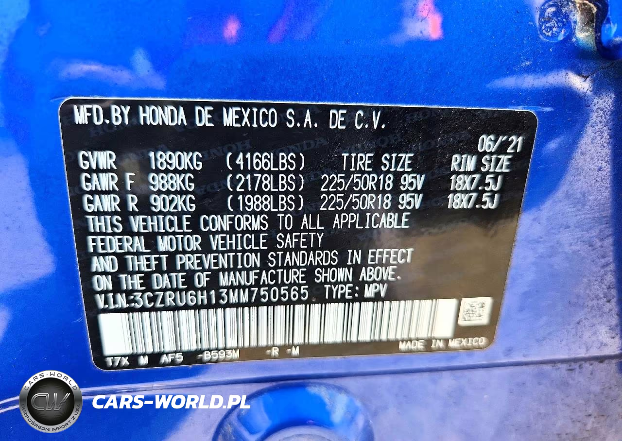 2021 Honda Hr-V Sport VIN:3CZRU6H13MM750565 - 13