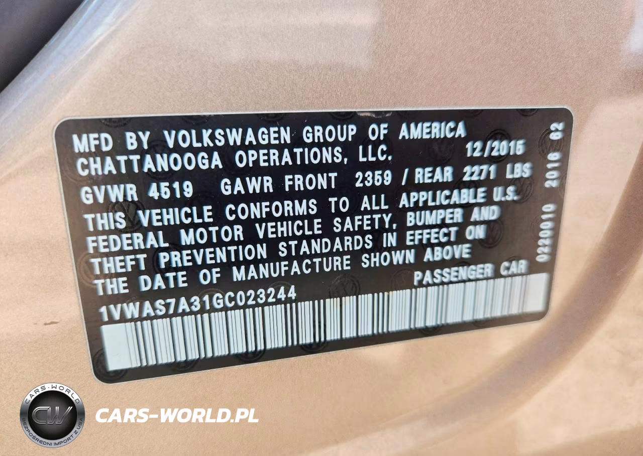 2016 Volkswagen Passat S VIN:1VWAS7A31GC023244 - 12