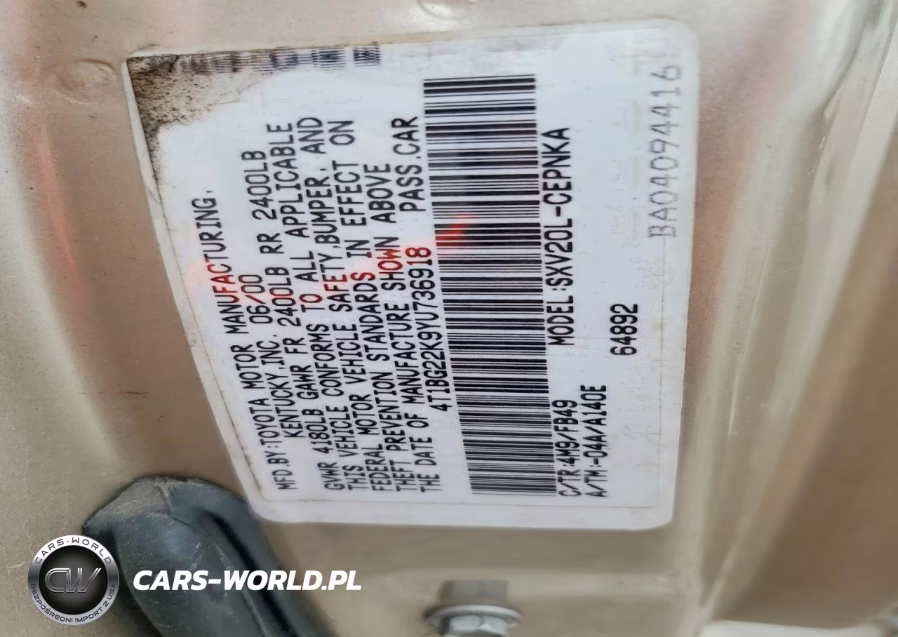 2000 Toyota Camry Le VIN:4T1BG22K9YU736918 - 12