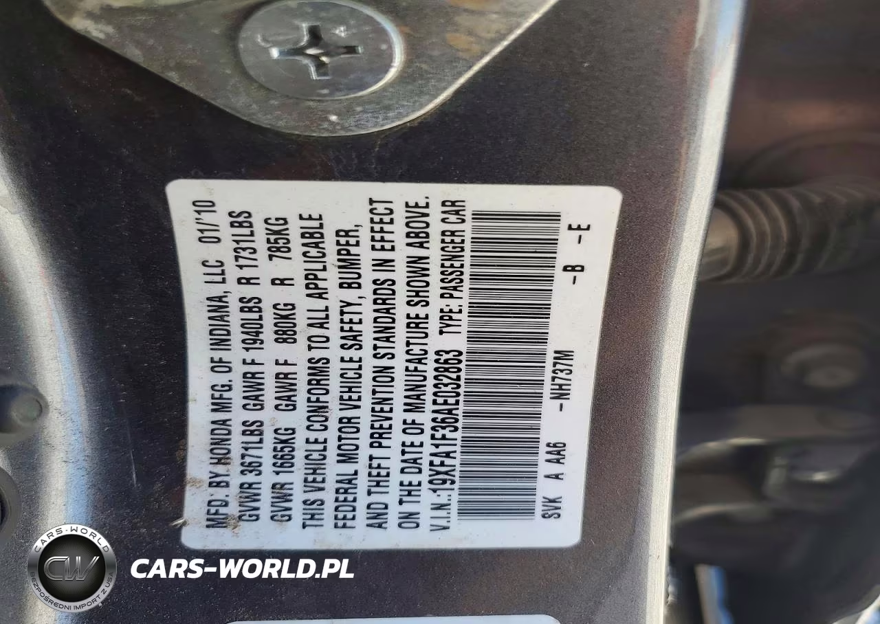 2010 Honda Civic Vp VIN:19XFA1F36AE032863 - 12