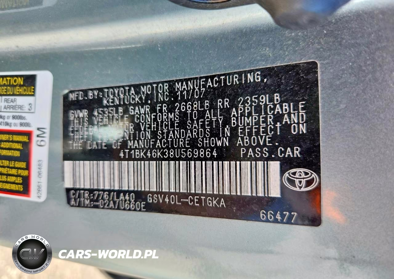 2008 Toyota Camry Xle V6 VIN:4T1BK46K38U569864 - 12