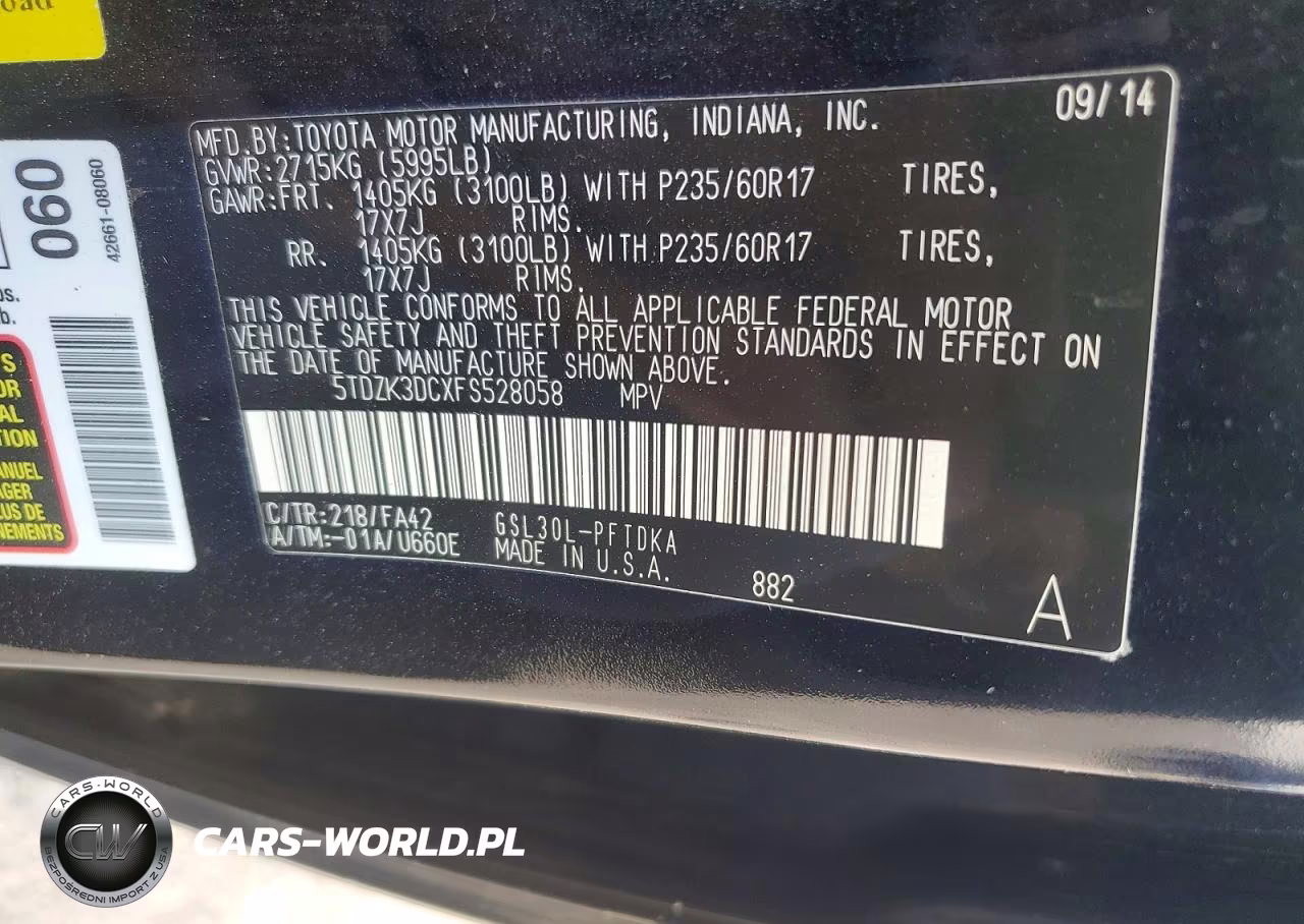2015 Toyota Sienna L 7-Passenger VIN:5TDZK3DCXFS528058 - 14