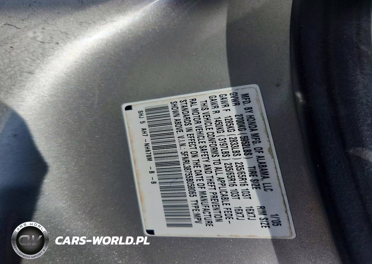 2005 Honda Odyssey Exl VIN:5FNRL38755B058065 - 13