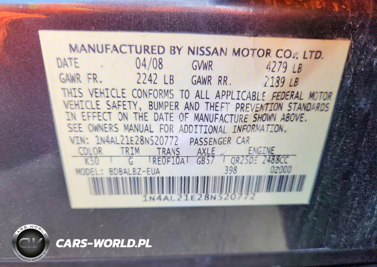 2008 Nissan Altima 2.5 VIN:1N4AL21E28N520772 - 12