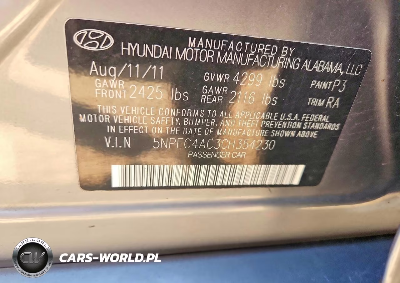2012 Hyundai Sonata Limited VIN:5NPEC4AC3CH354230 - 12