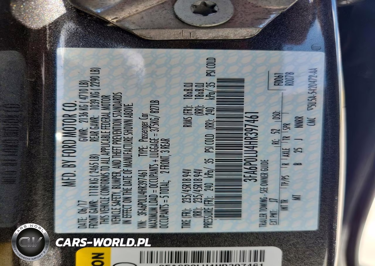2017 Ford Fusion Se Hybrid VIN:3FA6P0LU4HR397461 - 12
