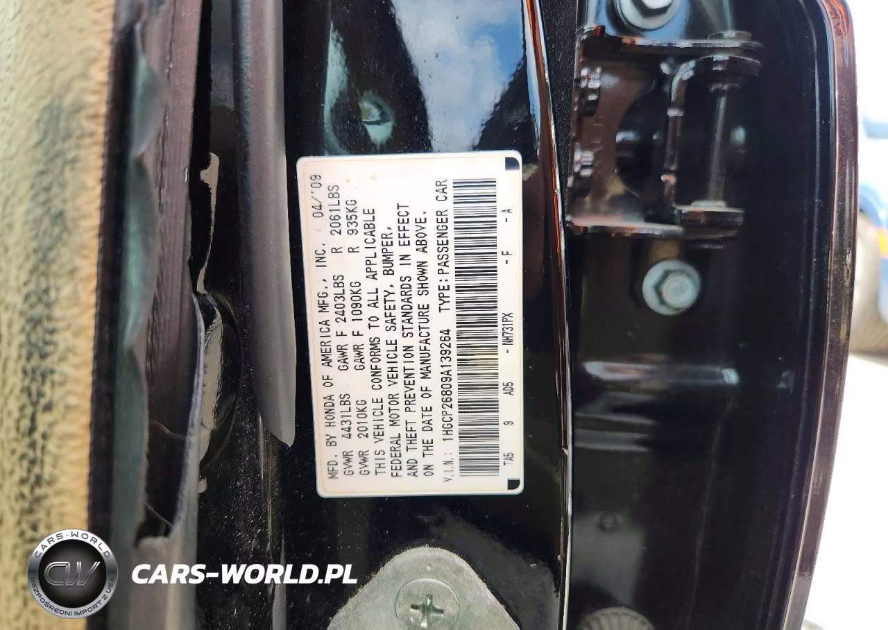 2009 Honda Accord Exl VIN:1HGCP26809A139264 - 12