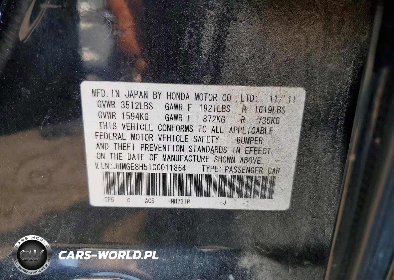 2012 Honda Fit Sport VIN:JHMGE8H51CC011864 - 12
