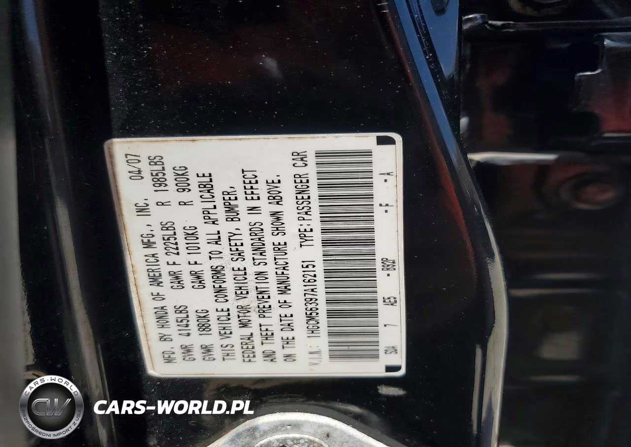 2007 Honda Accord Se VIN:1HGCM56397A162151 - 12