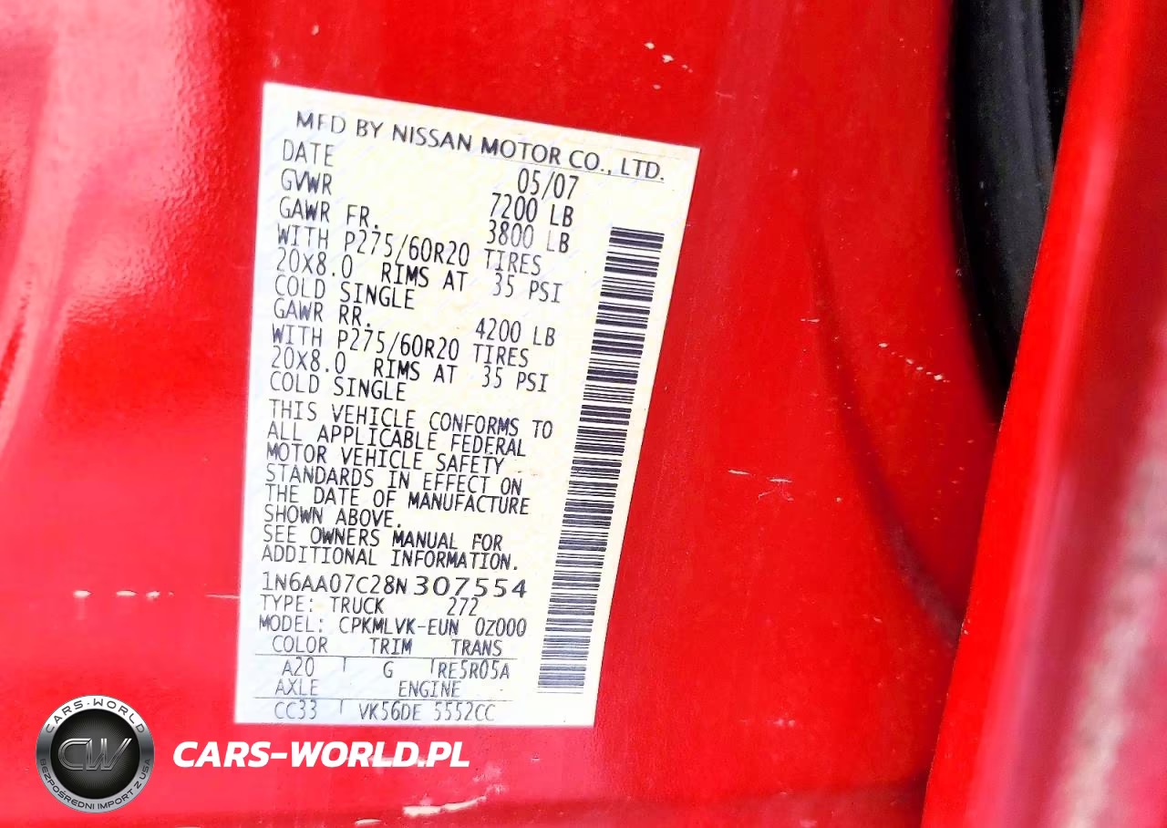 2008 Nissan Titan Xe VIN:1N6AA07C28N307554 - 12