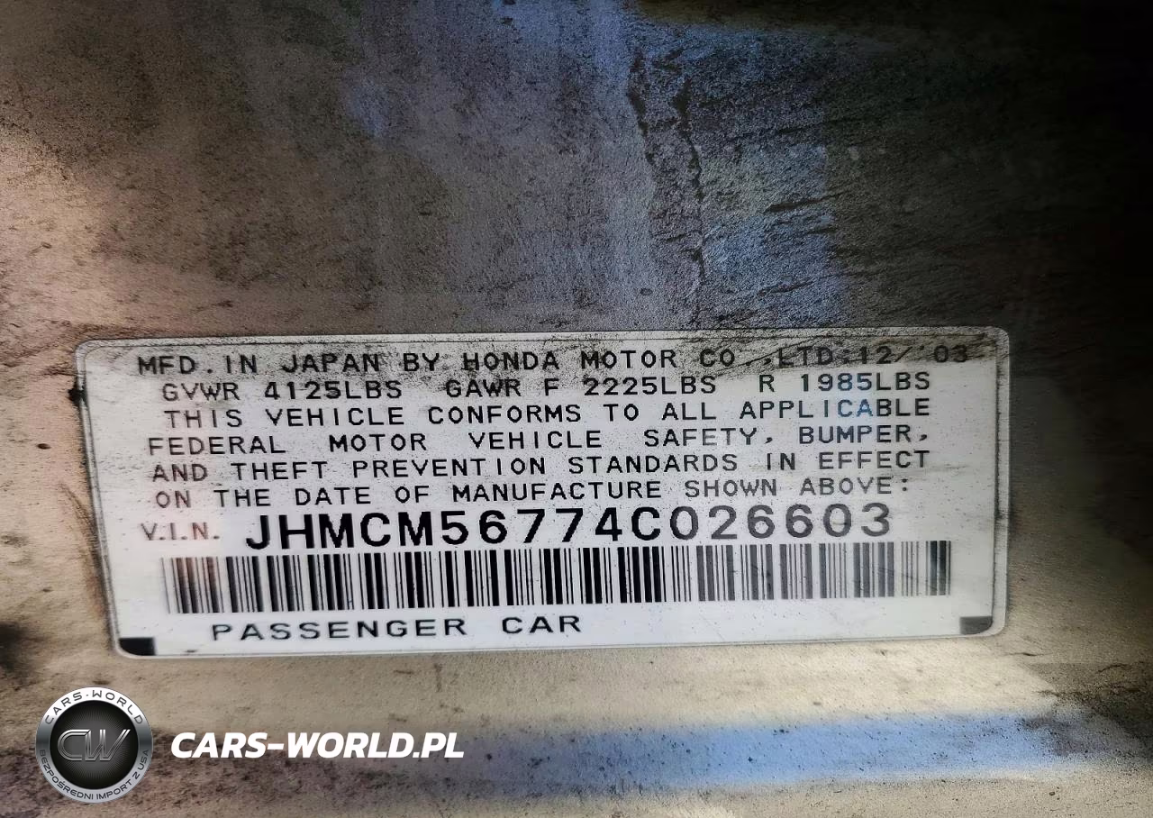 2004 Honda Accord Ex VIN:JHMCM56774C026603 - 12