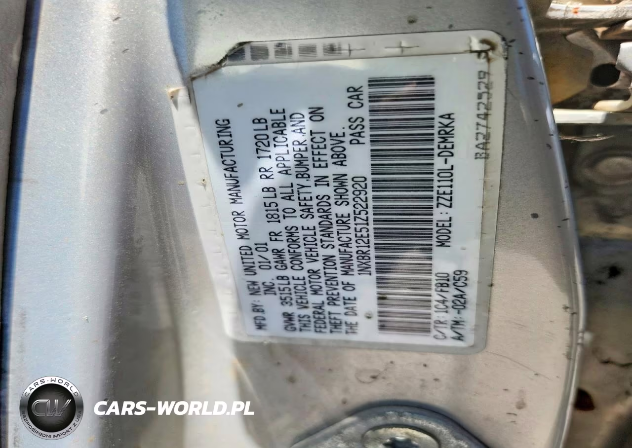 2001 Toyota Corolla Ce VIN:1NXBR12E51Z522920 - 12