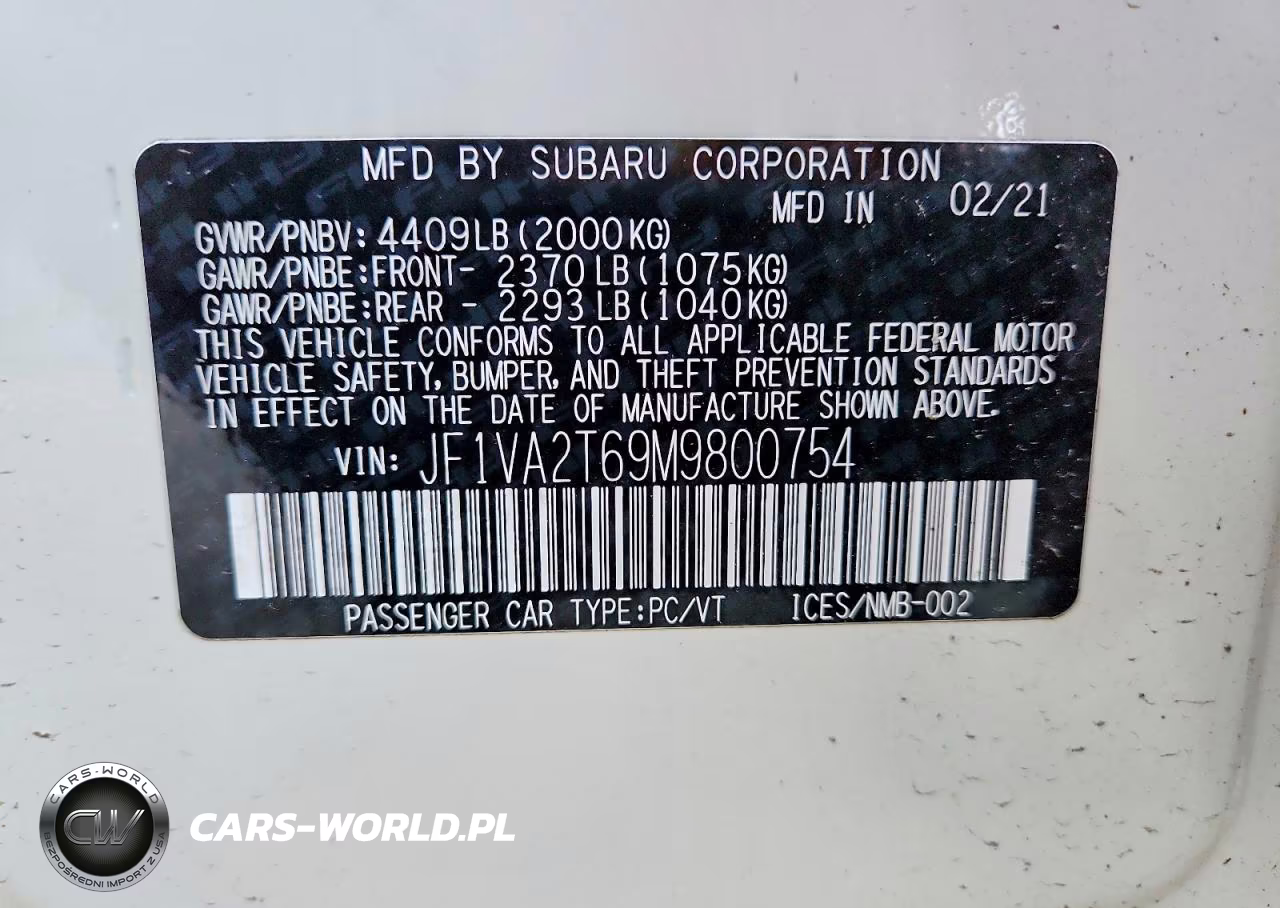 2021 Subaru Wrx Sti Limited VIN:JF1VA2T69M9800754 - 13