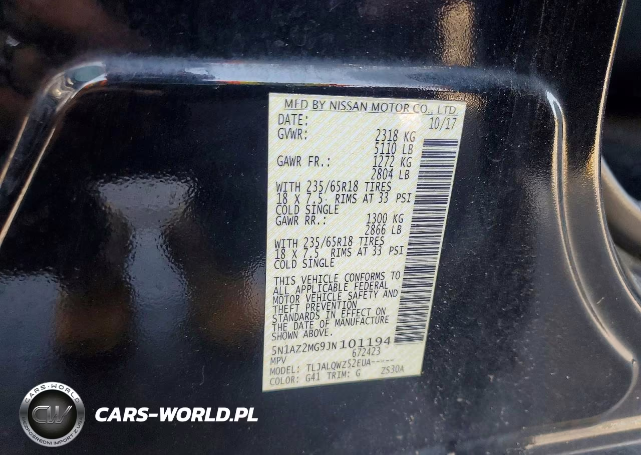 2018 Nissan Murano Sv VIN:5N1AZ2MG9JN101194 - 12