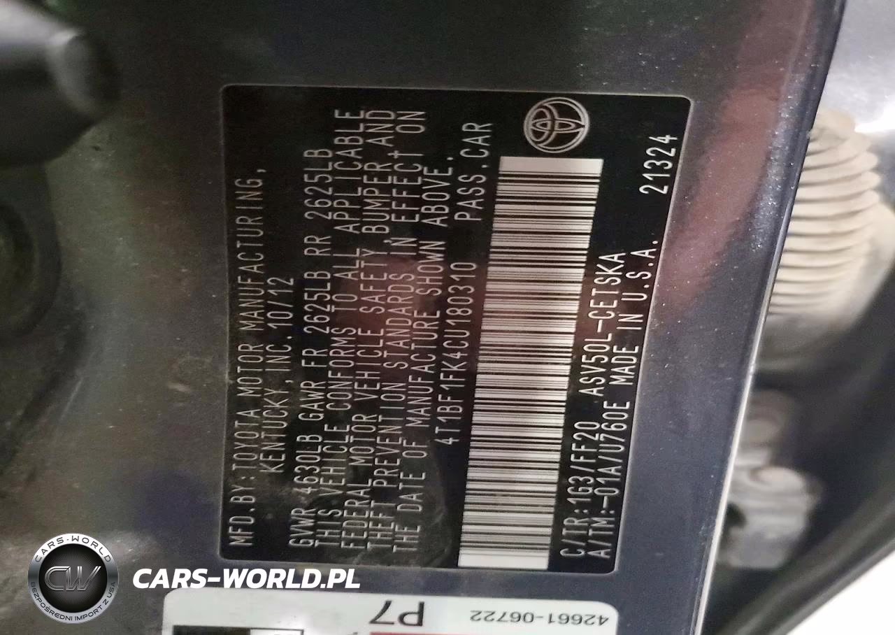 2012 Toyota Camry Se VIN:4T1BF1FK4CU180310 - 12