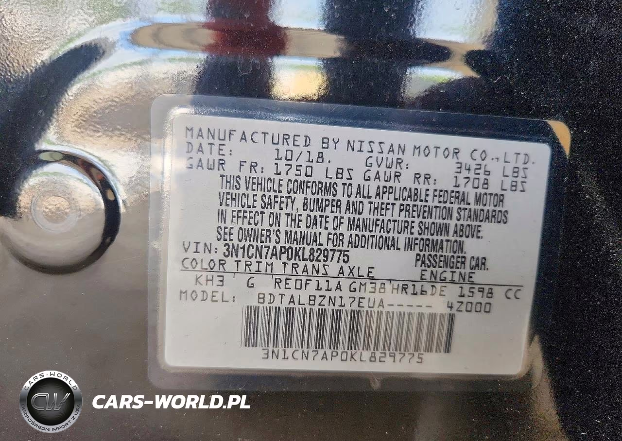 2019 Nissan Versa Sv VIN:3N1CN7AP0KL829775 - 12