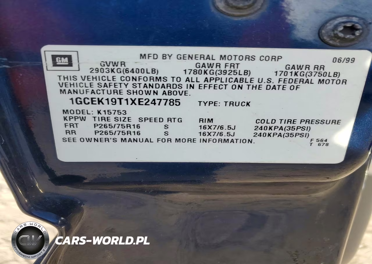 1999 Chevrolet Silverado K1500 VIN:1GCEK19T1XE247785 - 13