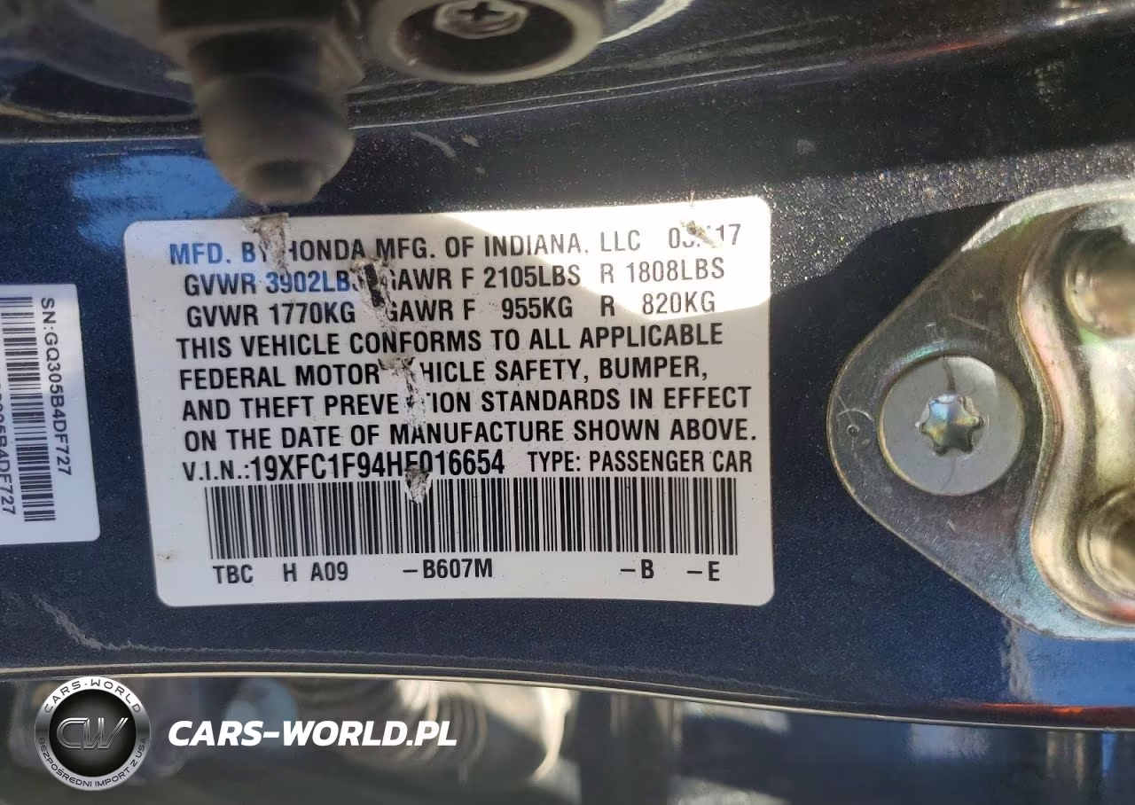2017 Honda Civic Touring VIN:19XFC1F94HE016654 - 12