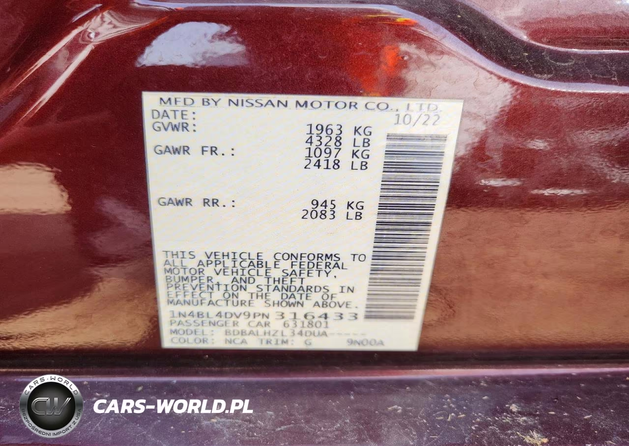 2023 NISSAN ALTIMA SV VIN:1N4BL4DV9PN316433 - 12