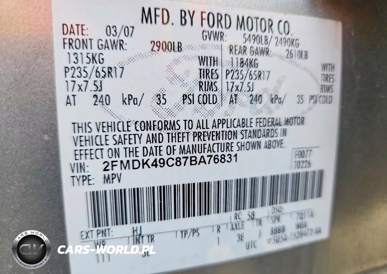 2007 Ford Edge Sel Plus VIN:2FMDK49C87BA76831 - 13