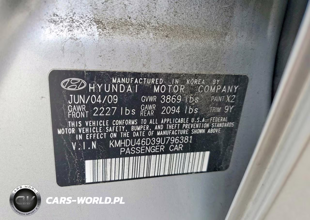 2009 Hyundai Elantra Gls VIN:KMHDU46D39U796381 - 12