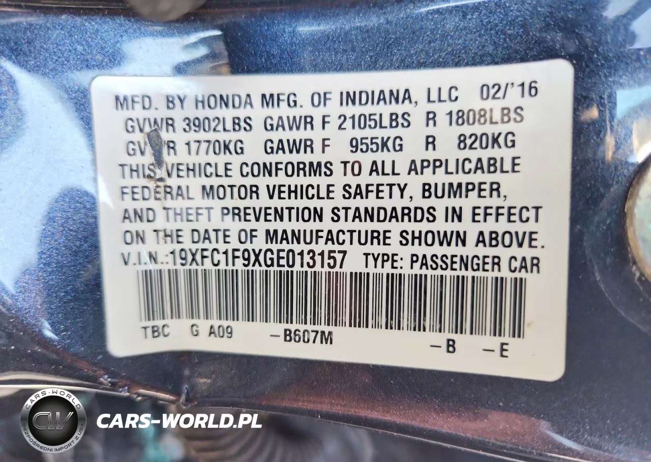2016 Honda Civic Touring VIN:19XFC1F9XGE013157 - 12