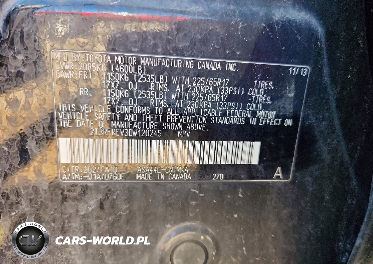 2013 Toyota Rav4 Xle VIN:2T3RFREV3DW120245 - 12