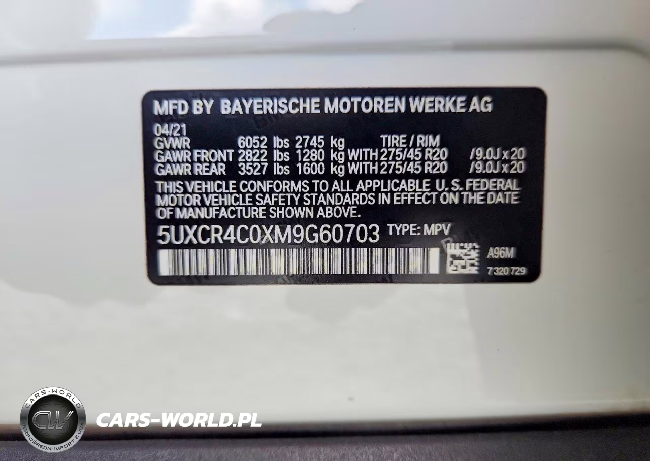 2021 BMW X5 Sdrive 40I VIN:5UXCR4C0XM9G60703 - 12