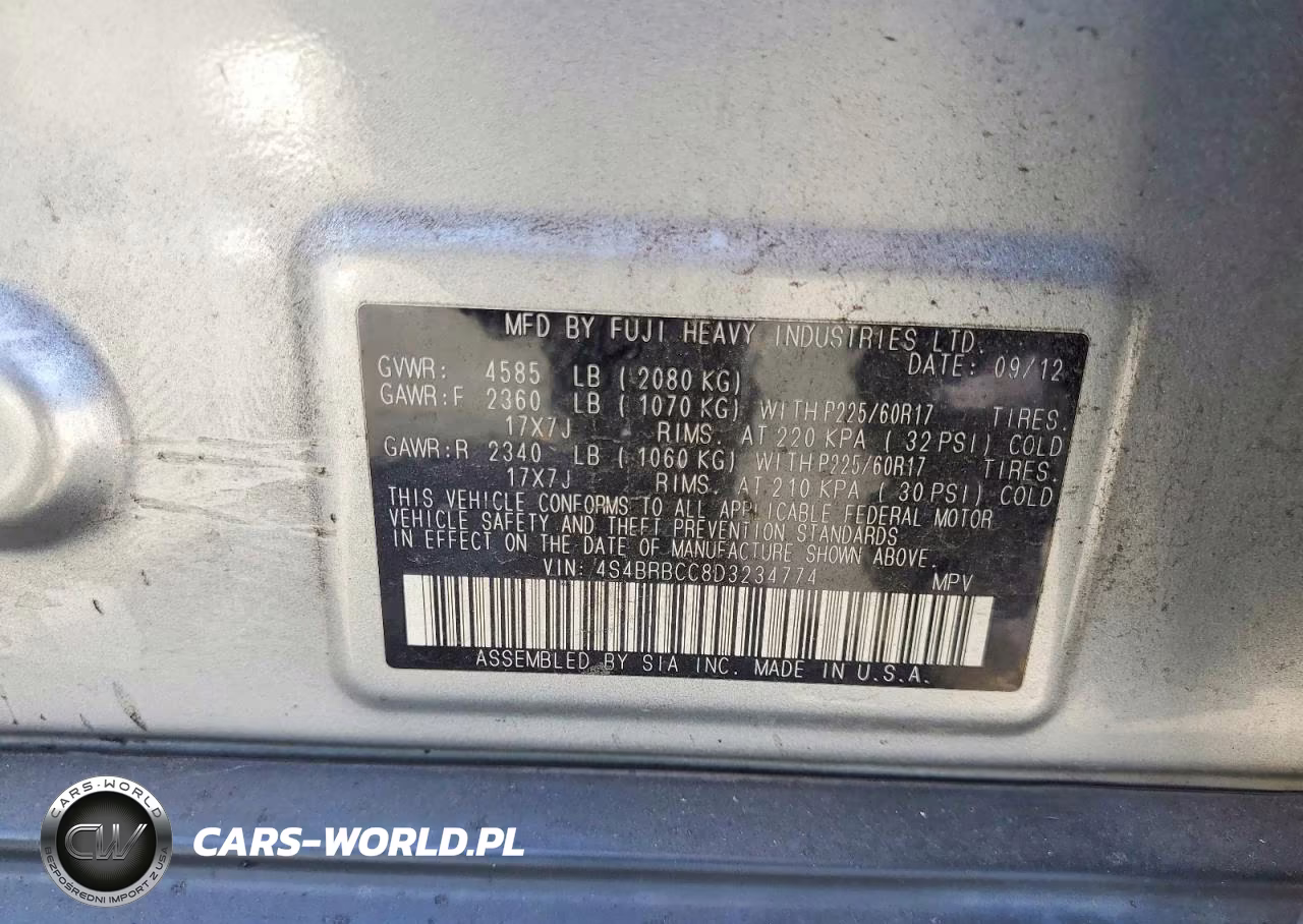2013 Subaru Outback 2.5I Premium VIN:4S4BRBCC8D3234774 - 13