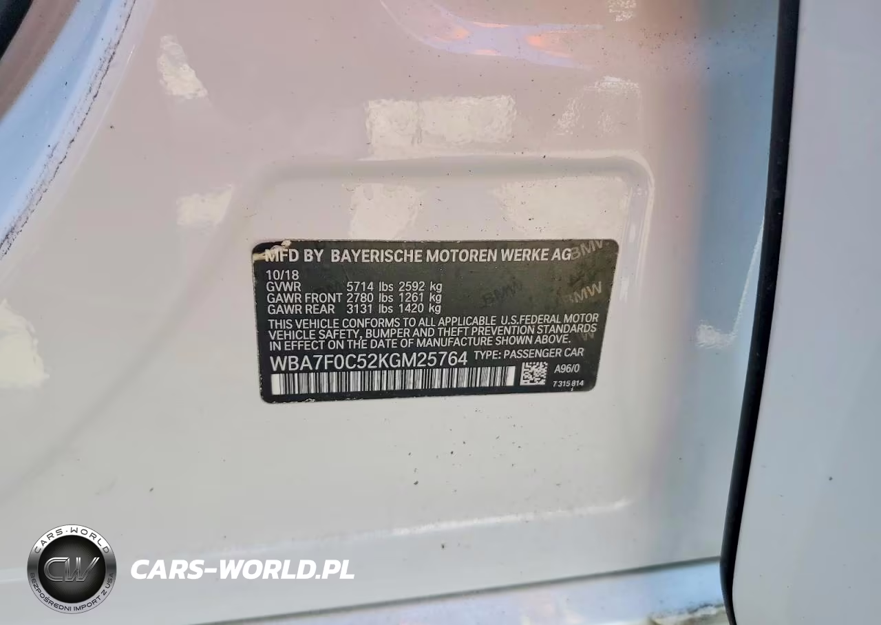 2019 BMW 750 I VIN:WBA7F0C52KGM25764 - 12