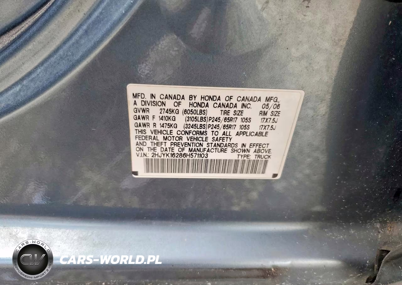 2006 Honda Ridgeline Rt VIN:2HJYK16286H571103 - 12