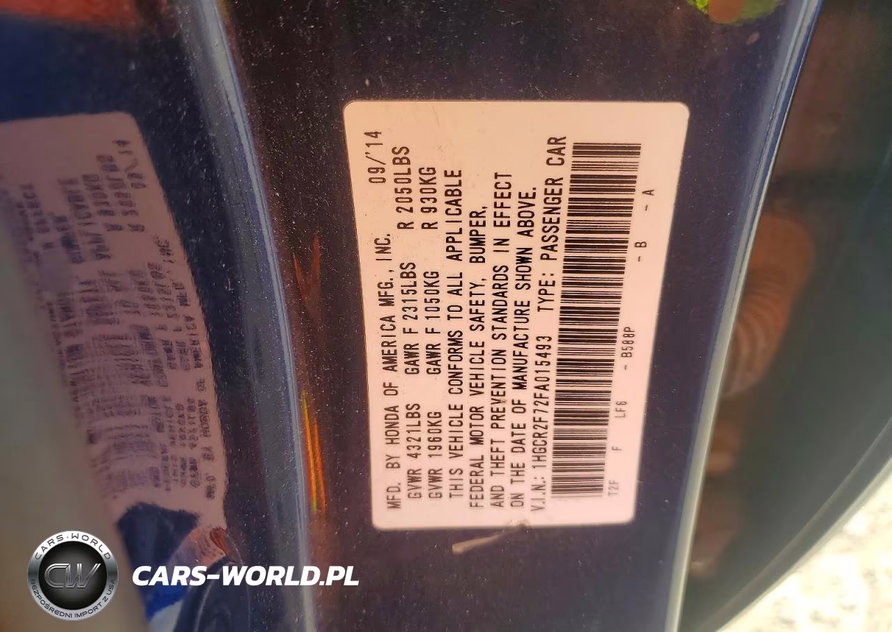 2015 Honda Accord Ex VIN:1HGCR2F72FA015493 - 12