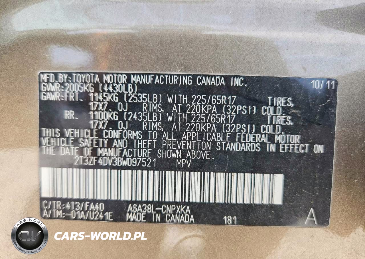 2011 Toyota Rav4 Base VIN:2T3ZF4DV3BW097521 - 13