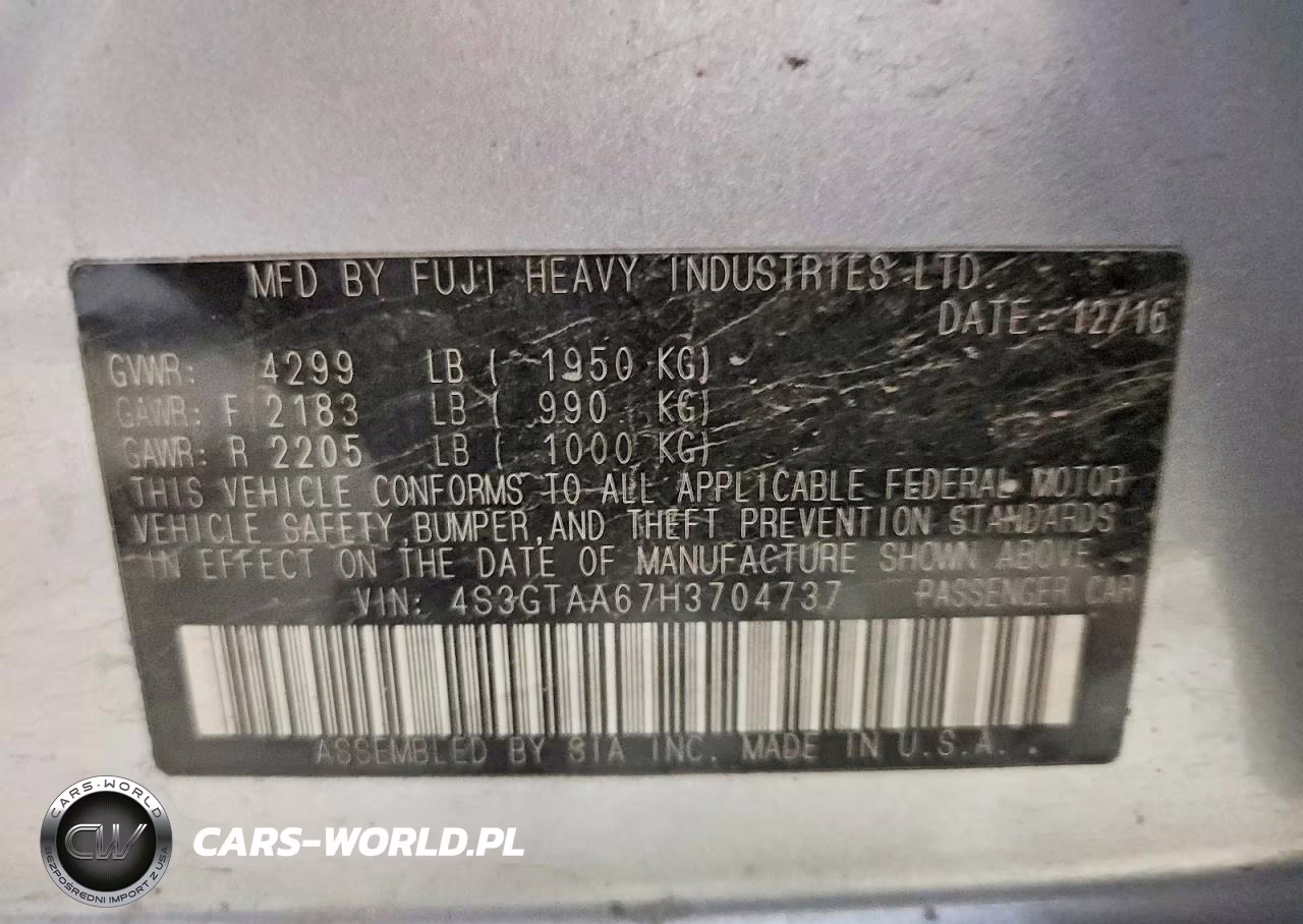2017 Subaru Impreza VIN:4S3GTAA67H3704737 - 12