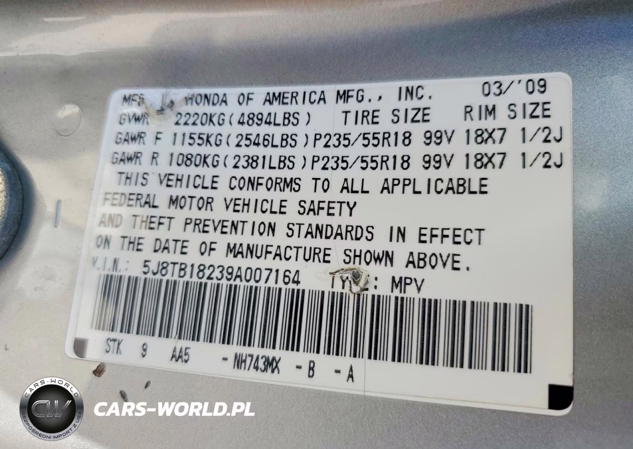2009 Acura Rdx VIN:5J8TB18239A007164 - 13